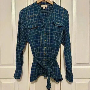 Decree Plaid Flannel Belted Tunic with Snap Closure Women’s Size M 99% Cotton
